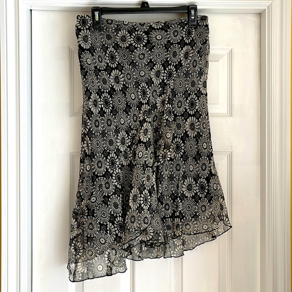 Black and White Silk Skirt with Flouncy, Split Ruffle Front!